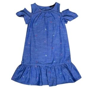 Nautica Blue Kids Cold Shoulder Blue Dress with Ruffle Trim Detail Size 6